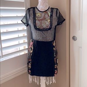 Embroidered flower and fishnet party dress